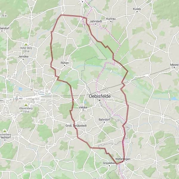 Map miniature of "Danndorf and Saalsdorf Gravel Loop" cycling inspiration in Sachsen-Anhalt, Germany. Generated by Tarmacs.app cycling route planner