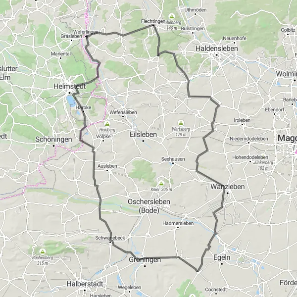 Map miniature of "Elm Hills and Historic Villages" cycling inspiration in Sachsen-Anhalt, Germany. Generated by Tarmacs.app cycling route planner