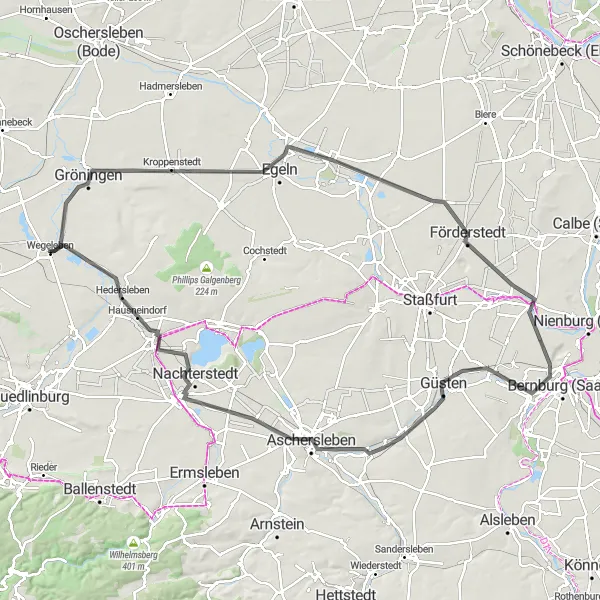 Karten-Miniaturansicht der Radinspiration "Oschersleben und die grünen Höhen" in Sachsen-Anhalt, Germany. Erstellt vom Tarmacs.app-Routenplaner für Radtouren