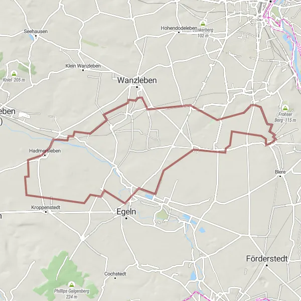 Map miniature of "The Egeln Gravel Adventure" cycling inspiration in Sachsen-Anhalt, Germany. Generated by Tarmacs.app cycling route planner