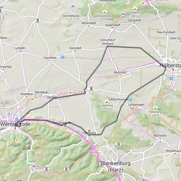 Map miniature of "Harz Narrow Gauge Railways and Wernigerode Castle" cycling inspiration in Sachsen-Anhalt, Germany. Generated by Tarmacs.app cycling route planner