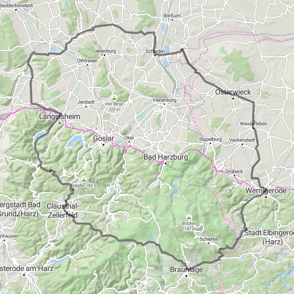 Map miniature of "Mountain Adventure" cycling inspiration in Sachsen-Anhalt, Germany. Generated by Tarmacs.app cycling route planner