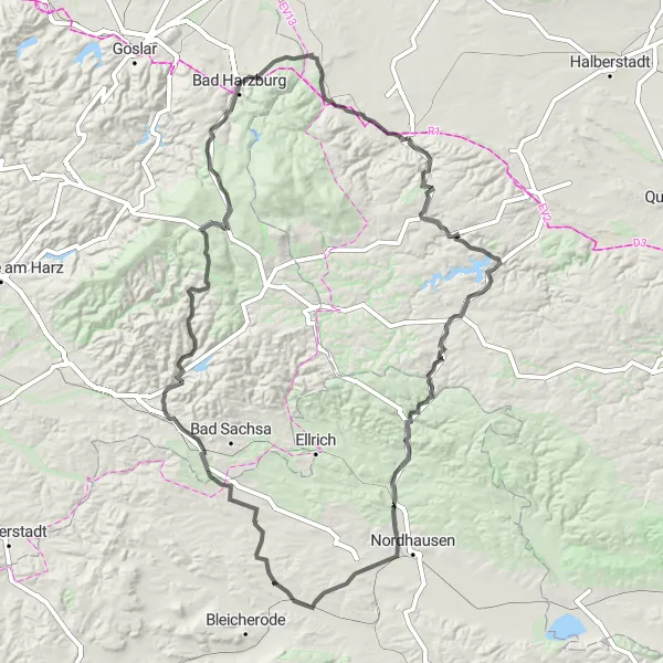 Map miniature of "Hills and Valleys" cycling inspiration in Sachsen-Anhalt, Germany. Generated by Tarmacs.app cycling route planner