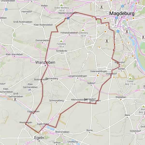 Map miniature of "Exploring the Surrounding Villages" cycling inspiration in Sachsen-Anhalt, Germany. Generated by Tarmacs.app cycling route planner