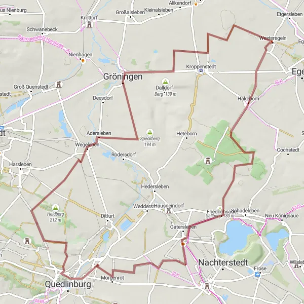 Karten-Miniaturansicht der Radinspiration "Rundtour von Westeregeln nach Quedlinburg und zurück" in Sachsen-Anhalt, Germany. Erstellt vom Tarmacs.app-Routenplaner für Radtouren
