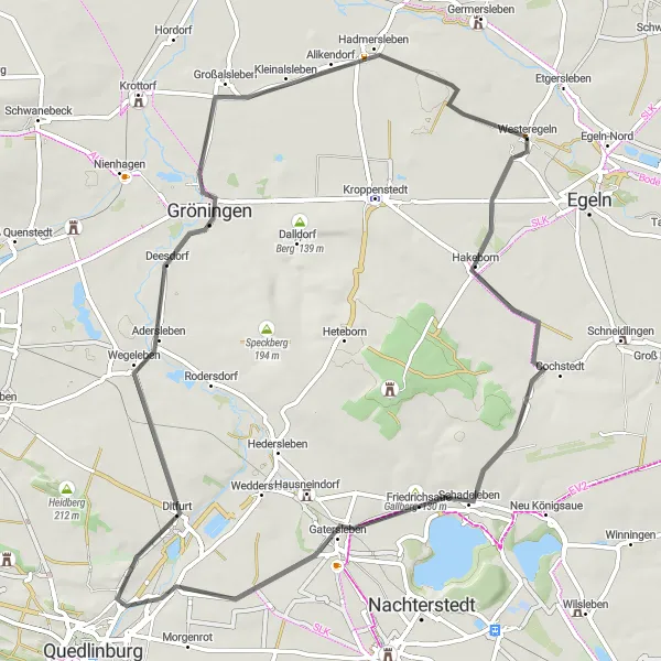 Karten-Miniaturansicht der Radinspiration "Rundtour durch die Region rund um Gröningen" in Sachsen-Anhalt, Germany. Erstellt vom Tarmacs.app-Routenplaner für Radtouren