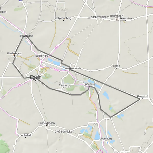 Map miniature of "Westeregeln Loop" cycling inspiration in Sachsen-Anhalt, Germany. Generated by Tarmacs.app cycling route planner