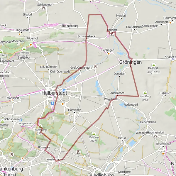 Map miniature of "Gravel Adventure: Westerhausen to Weinberg" cycling inspiration in Sachsen-Anhalt, Germany. Generated by Tarmacs.app cycling route planner