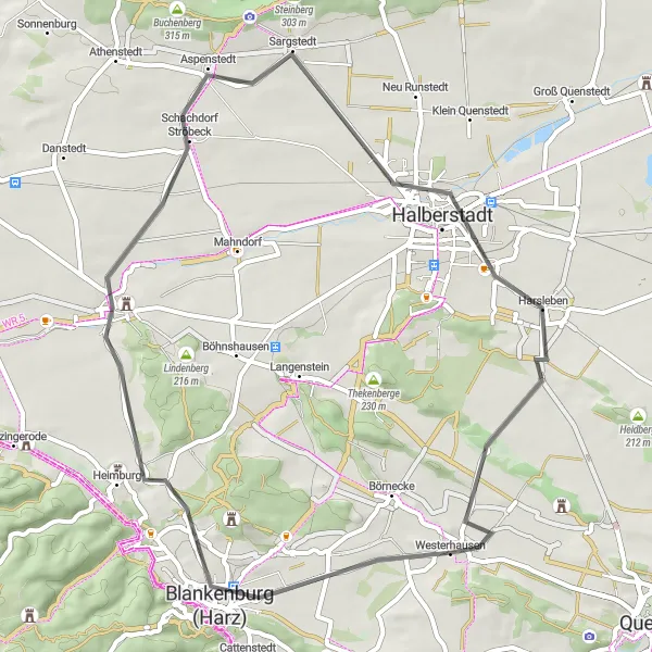 Map miniature of "Westerhausen to Lästerberg Loop" cycling inspiration in Sachsen-Anhalt, Germany. Generated by Tarmacs.app cycling route planner