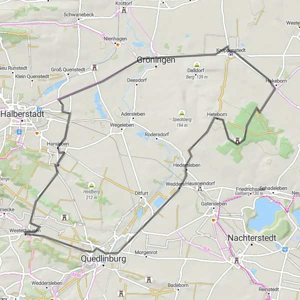 Map miniature of "Scenic Road Cycling: Westerhausen to Quedlinburg" cycling inspiration in Sachsen-Anhalt, Germany. Generated by Tarmacs.app cycling route planner