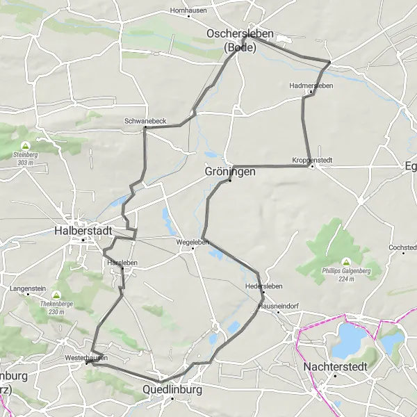 Map miniature of "Westerhausen to Quedlinburg Circular Route" cycling inspiration in Sachsen-Anhalt, Germany. Generated by Tarmacs.app cycling route planner