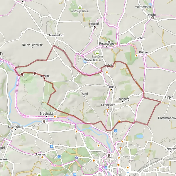 Map miniature of "Gravel Adventure through Sachsen-Anhalt" cycling inspiration in Sachsen-Anhalt, Germany. Generated by Tarmacs.app cycling route planner