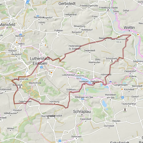 Map miniature of "Wettin Gravel Adventure" cycling inspiration in Sachsen-Anhalt, Germany. Generated by Tarmacs.app cycling route planner