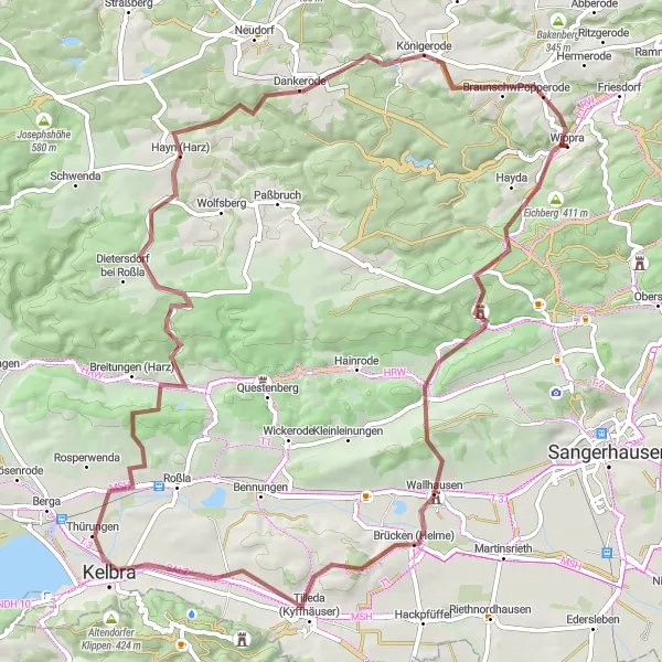 Karten-Miniaturansicht der Radinspiration "Großleinungen und Kelbra Schottertour" in Sachsen-Anhalt, Germany. Erstellt vom Tarmacs.app-Routenplaner für Radtouren