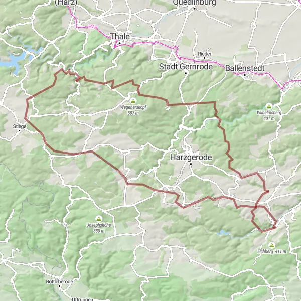 Map miniature of "Intense Mountain Challenge" cycling inspiration in Sachsen-Anhalt, Germany. Generated by Tarmacs.app cycling route planner