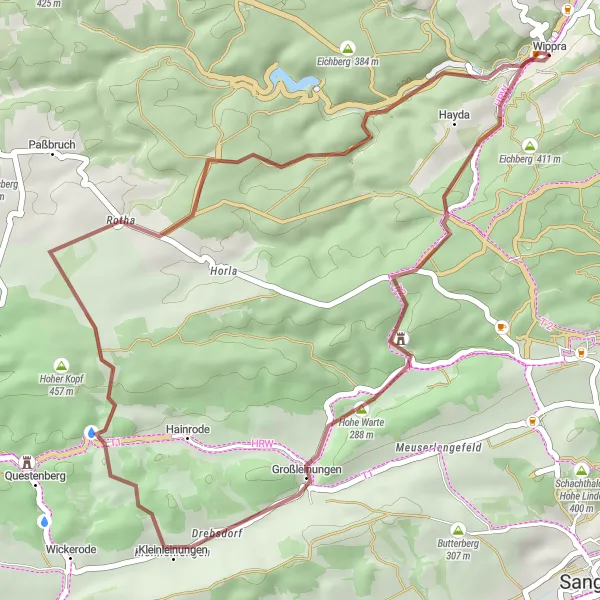 Map miniature of "Wippra Gravel Loop" cycling inspiration in Sachsen-Anhalt, Germany. Generated by Tarmacs.app cycling route planner