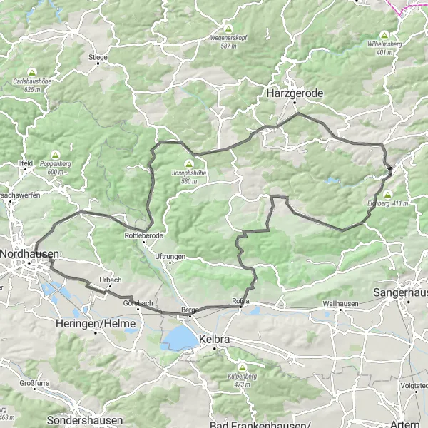 Map miniature of "Road Cycling Adventure in Harz Mountains" cycling inspiration in Sachsen-Anhalt, Germany. Generated by Tarmacs.app cycling route planner