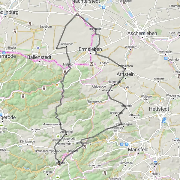 Map miniature of "The Abberode Adventure" cycling inspiration in Sachsen-Anhalt, Germany. Generated by Tarmacs.app cycling route planner