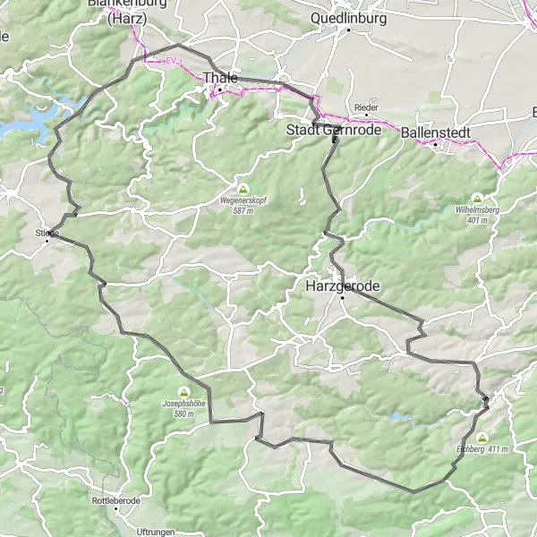 Karten-Miniaturansicht der Radinspiration "Wippra-Horla-Mägdetrappe-Schloßberg-Rundtour" in Sachsen-Anhalt, Germany. Erstellt vom Tarmacs.app-Routenplaner für Radtouren