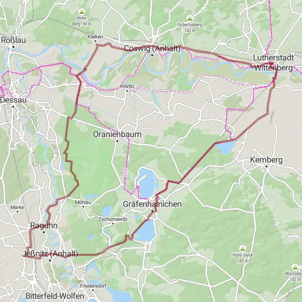 Map miniature of "Gravel Adventure near Wittenberg" cycling inspiration in Sachsen-Anhalt, Germany. Generated by Tarmacs.app cycling route planner