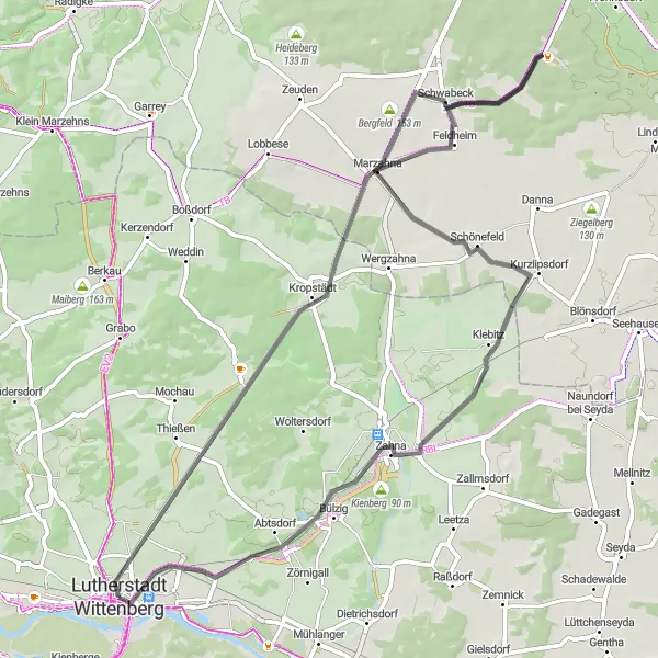 Karten-Miniaturansicht der Radinspiration "Wittenberg und Umgebung - Schönefeld und Labetz" in Sachsen-Anhalt, Germany. Erstellt vom Tarmacs.app-Routenplaner für Radtouren