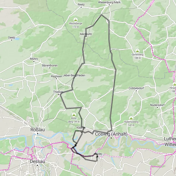 Karten-Miniaturansicht der Radinspiration "Wörlitz - Rund um den Gartenreich Radweg" in Sachsen-Anhalt, Germany. Erstellt vom Tarmacs.app-Routenplaner für Radtouren
