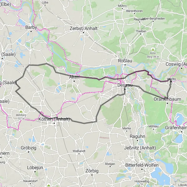 Map miniature of "Charming Countryside Escape" cycling inspiration in Sachsen-Anhalt, Germany. Generated by Tarmacs.app cycling route planner