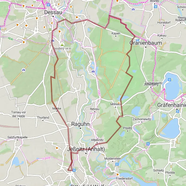 Karten-Miniaturansicht der Radinspiration "Bobbau und Jeßnitz Schotterradtour" in Sachsen-Anhalt, Germany. Erstellt vom Tarmacs.app-Routenplaner für Radtouren