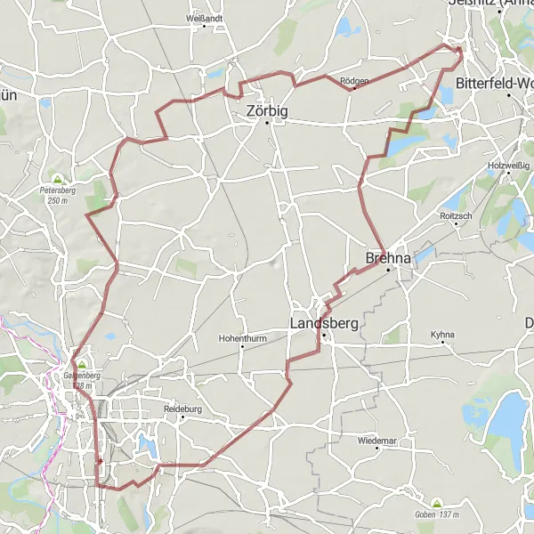 Karten-Miniaturansicht der Radinspiration "Wolfen und Heideberg Schotterradtour" in Sachsen-Anhalt, Germany. Erstellt vom Tarmacs.app-Routenplaner für Radtouren