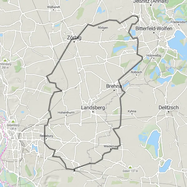 Map miniature of "Wolfen Countryside Tour" cycling inspiration in Sachsen-Anhalt, Germany. Generated by Tarmacs.app cycling route planner