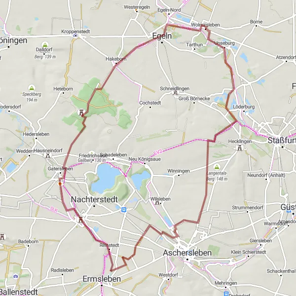 Map miniature of "Unseburg Gravel Ride" cycling inspiration in Sachsen-Anhalt, Germany. Generated by Tarmacs.app cycling route planner