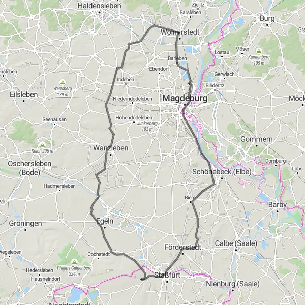 Map miniature of "The Magdeburg Loop" cycling inspiration in Sachsen-Anhalt, Germany. Generated by Tarmacs.app cycling route planner