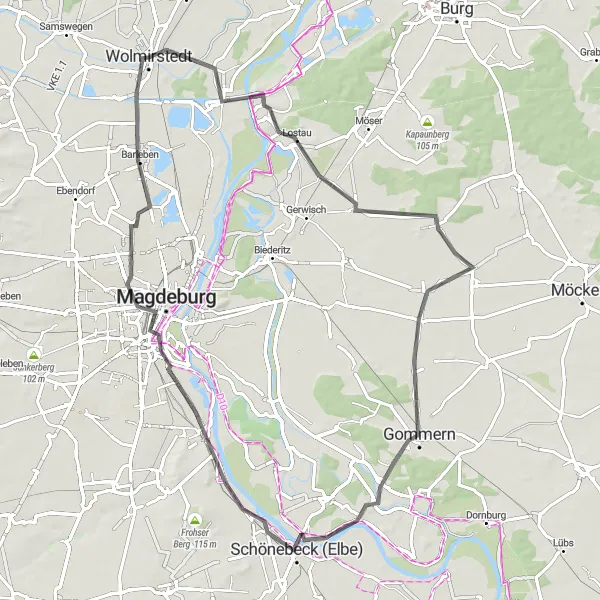 Karten-Miniaturansicht der Radinspiration "Elberadweg von Wolmirstedt nach Magdeburg" in Sachsen-Anhalt, Germany. Erstellt vom Tarmacs.app-Routenplaner für Radtouren