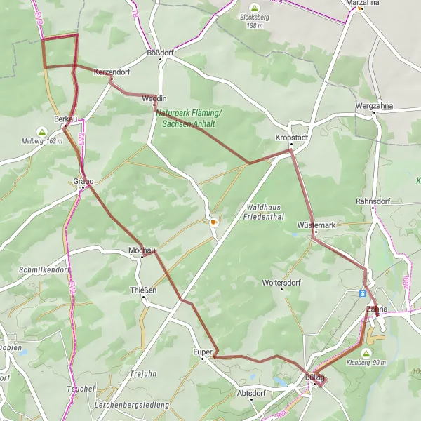 Map miniature of "Zahna Loop: Gravel Adventure" cycling inspiration in Sachsen-Anhalt, Germany. Generated by Tarmacs.app cycling route planner