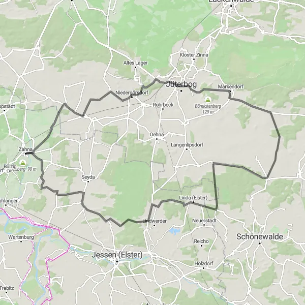 Karten-Miniaturansicht der Radinspiration "Ausflug von Zahna nach Linda" in Sachsen-Anhalt, Germany. Erstellt vom Tarmacs.app-Routenplaner für Radtouren