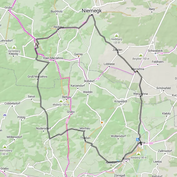 Karten-Miniaturansicht der Radinspiration "Route von Zahna nach Wergzahna" in Sachsen-Anhalt, Germany. Erstellt vom Tarmacs.app-Routenplaner für Radtouren