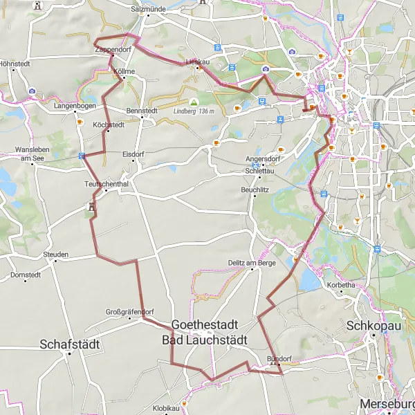 Map miniature of "Gravel Adventure" cycling inspiration in Sachsen-Anhalt, Germany. Generated by Tarmacs.app cycling route planner