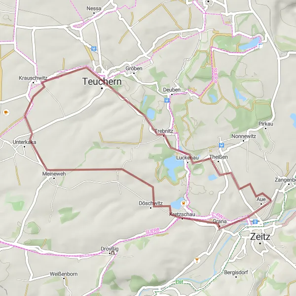 Map miniature of "Kretzschau Loop" cycling inspiration in Sachsen-Anhalt, Germany. Generated by Tarmacs.app cycling route planner