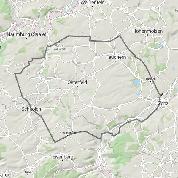Karten-Miniaturansicht der Radinspiration "Rundweg Wetterzeube-Nessa" in Sachsen-Anhalt, Germany. Erstellt vom Tarmacs.app-Routenplaner für Radtouren