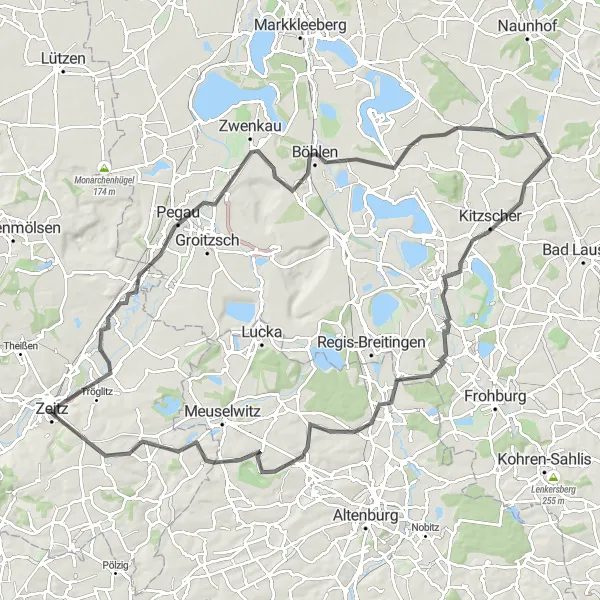 Karten-Miniaturansicht der Radinspiration "Rundweg Elstertrebnitz-Rositz" in Sachsen-Anhalt, Germany. Erstellt vom Tarmacs.app-Routenplaner für Radtouren