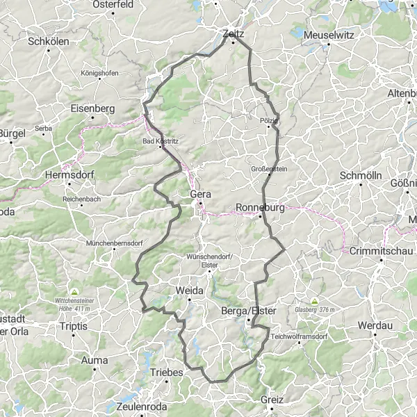 Map miniature of "Pölzig Challenge" cycling inspiration in Sachsen-Anhalt, Germany. Generated by Tarmacs.app cycling route planner