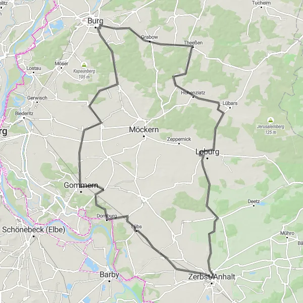 Karten-Miniaturansicht der Radinspiration "Kulturhistorische Rundtour" in Sachsen-Anhalt, Germany. Erstellt vom Tarmacs.app-Routenplaner für Radtouren
