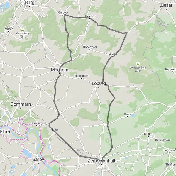 Map miniature of "The Historic Circuit" cycling inspiration in Sachsen-Anhalt, Germany. Generated by Tarmacs.app cycling route planner