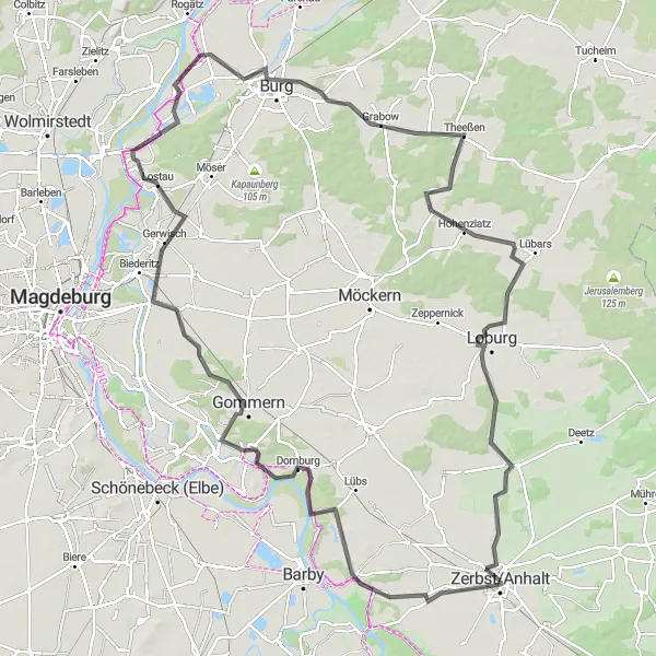 Map miniature of "The Scenic Road Adventure" cycling inspiration in Sachsen-Anhalt, Germany. Generated by Tarmacs.app cycling route planner