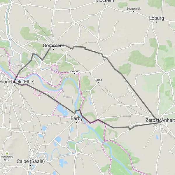 Map miniature of "Zerbst - Leitzkau" cycling inspiration in Sachsen-Anhalt, Germany. Generated by Tarmacs.app cycling route planner