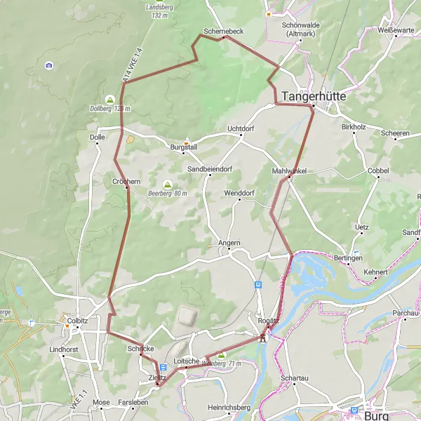 Karten-Miniaturansicht der Radinspiration "Abenteuerliche Gravel-Tour um Zielitz" in Sachsen-Anhalt, Germany. Erstellt vom Tarmacs.app-Routenplaner für Radtouren