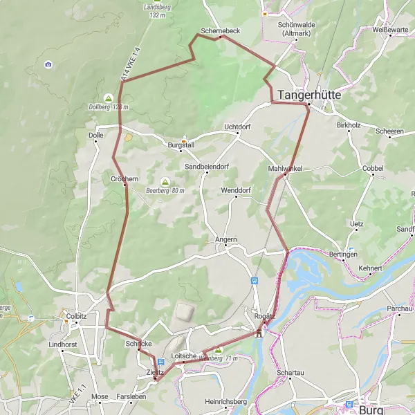 Map miniature of "The Dollberg Adventure" cycling inspiration in Sachsen-Anhalt, Germany. Generated by Tarmacs.app cycling route planner