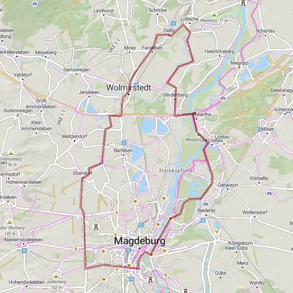 Map miniature of "Glindenberg Gravel Loop" cycling inspiration in Sachsen-Anhalt, Germany. Generated by Tarmacs.app cycling route planner