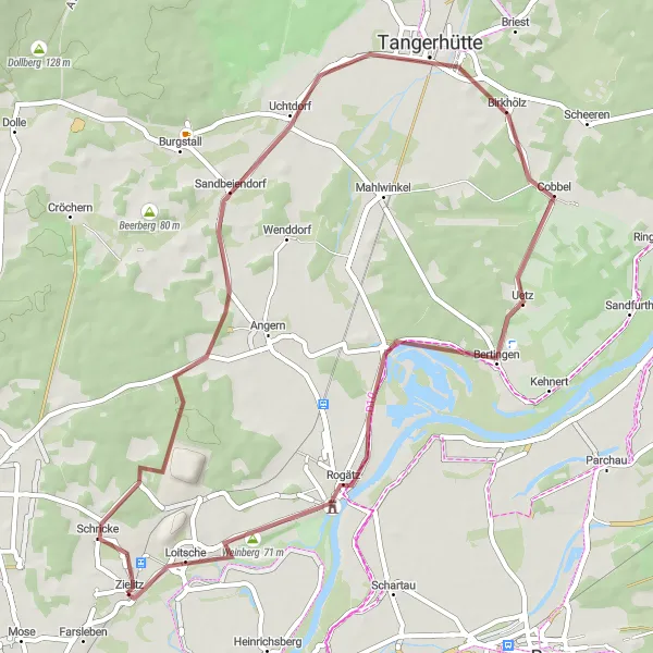 Map miniature of "Uchtdorf Gravel Loop" cycling inspiration in Sachsen-Anhalt, Germany. Generated by Tarmacs.app cycling route planner