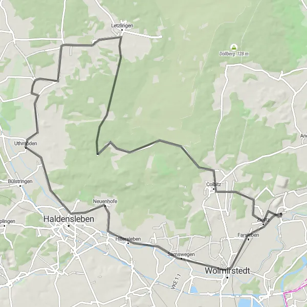 Map miniature of "The Haldensleben Delight" cycling inspiration in Sachsen-Anhalt, Germany. Generated by Tarmacs.app cycling route planner